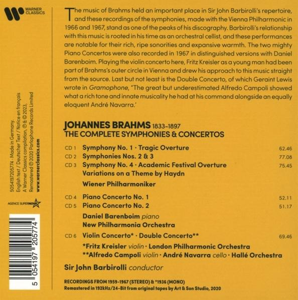 CD-Cover mit Text über Johannes Brahms, einen Komponisten klassischer Musik. Der Hintergrund ist weiß.