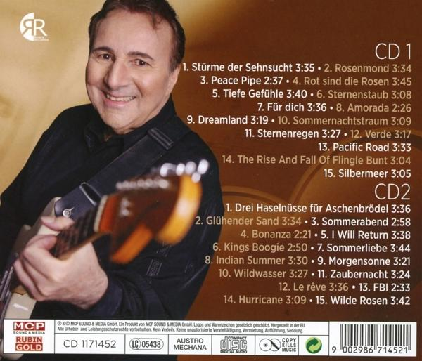CD-Cover: Mann mit Gitarre, Titelliste mit Laufzeiten, Rubin Gold Label, Musikalbum-Details.