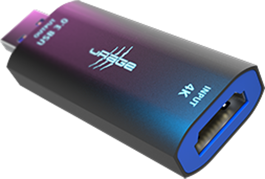 Schwarzer USB 3.0 zu HDMI Adapter. Text: UPAGE, 4K-Eingang, Ausgang USB 3.0.
