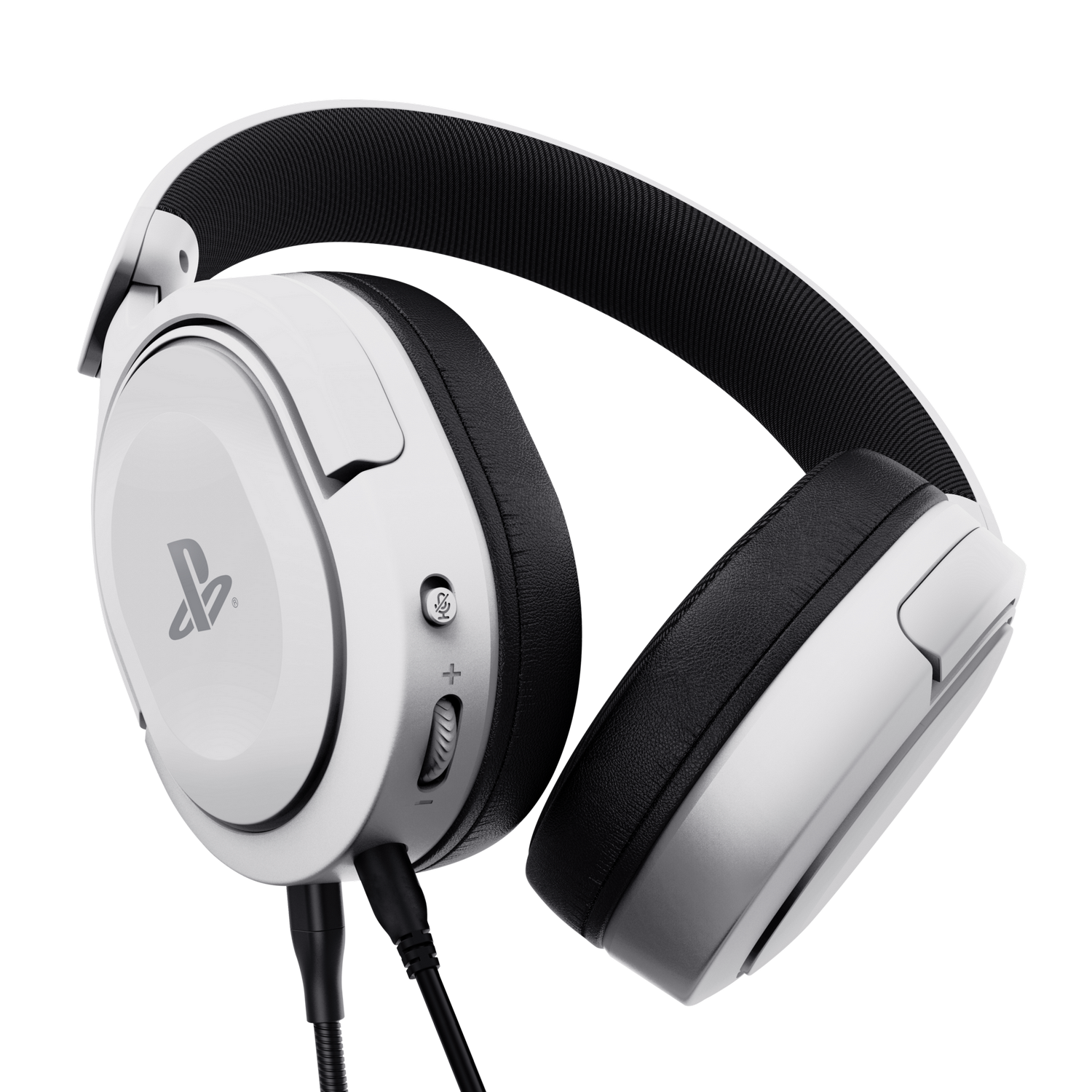 Een witte gamingheadset met een microfoon.