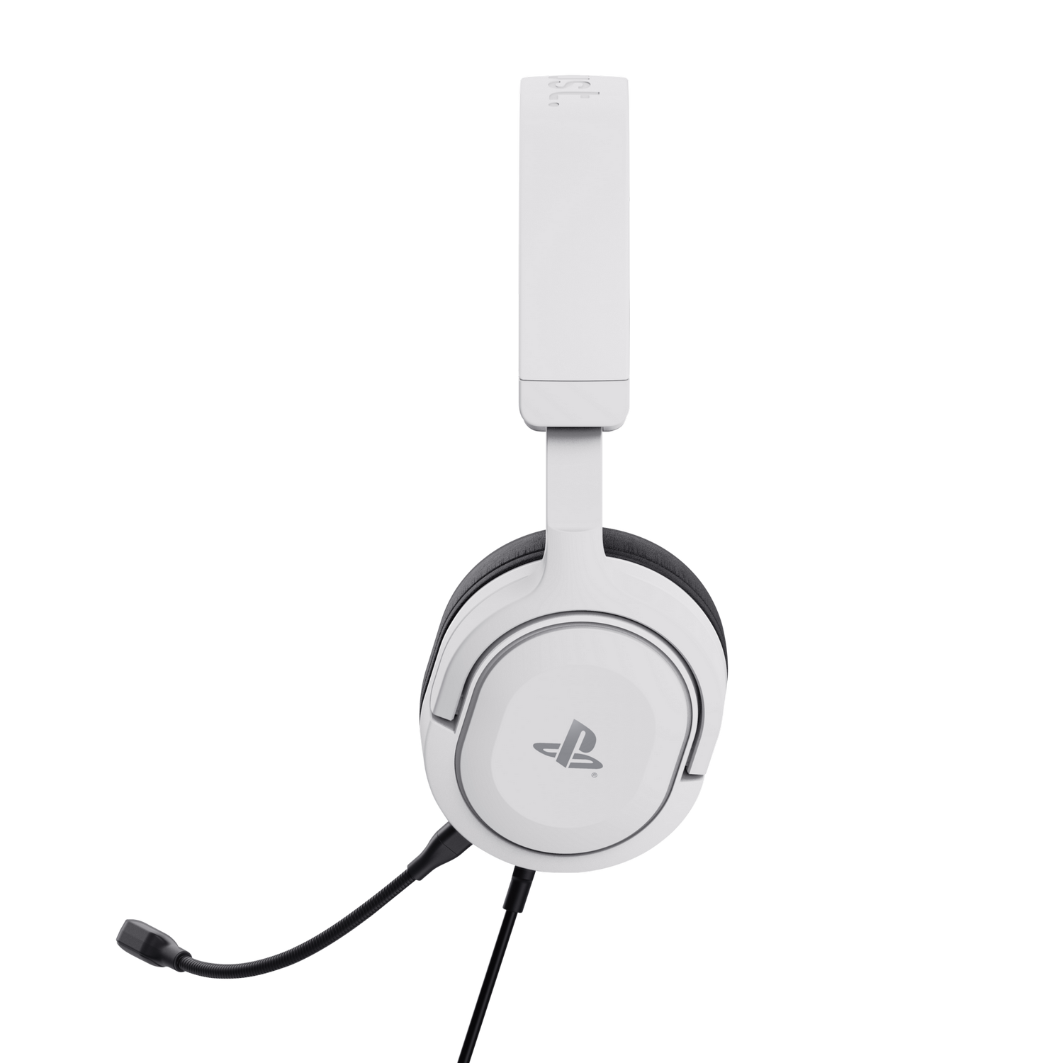 Witte PlayStation-headset met een microfoon en het PlayStation-logo.