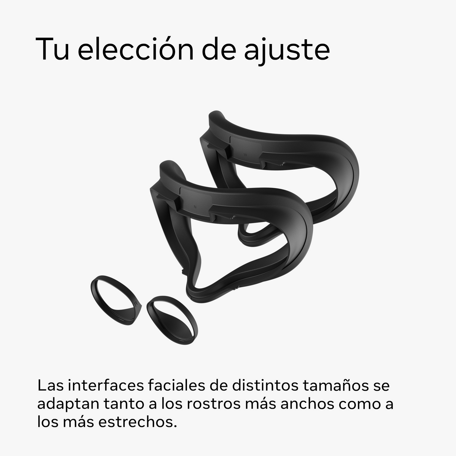 Interfaces faciales y anillos para auriculares VR, texto en español.