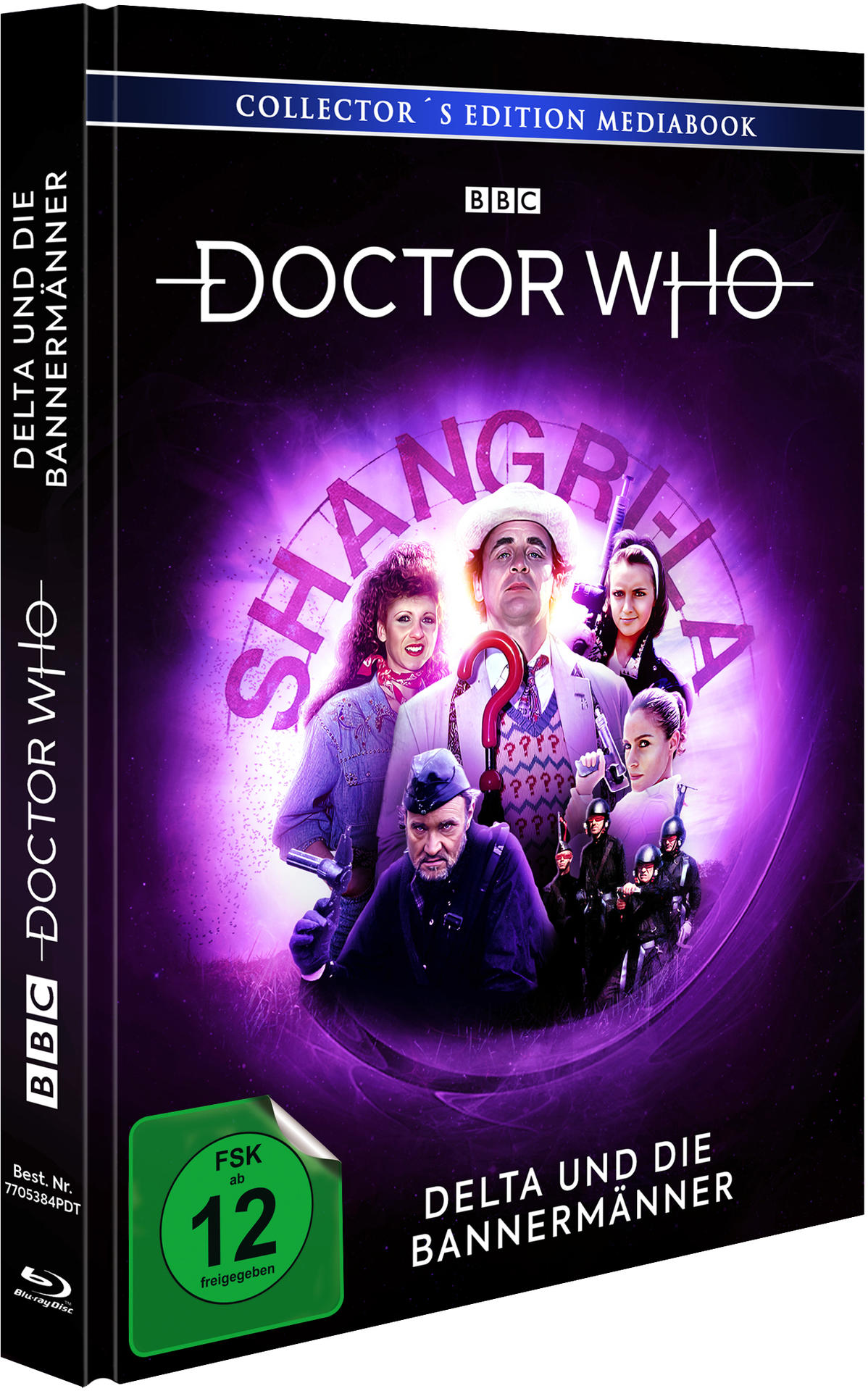 Boxart für Doctor Who DVD, Charaktere in einer lila Szene.