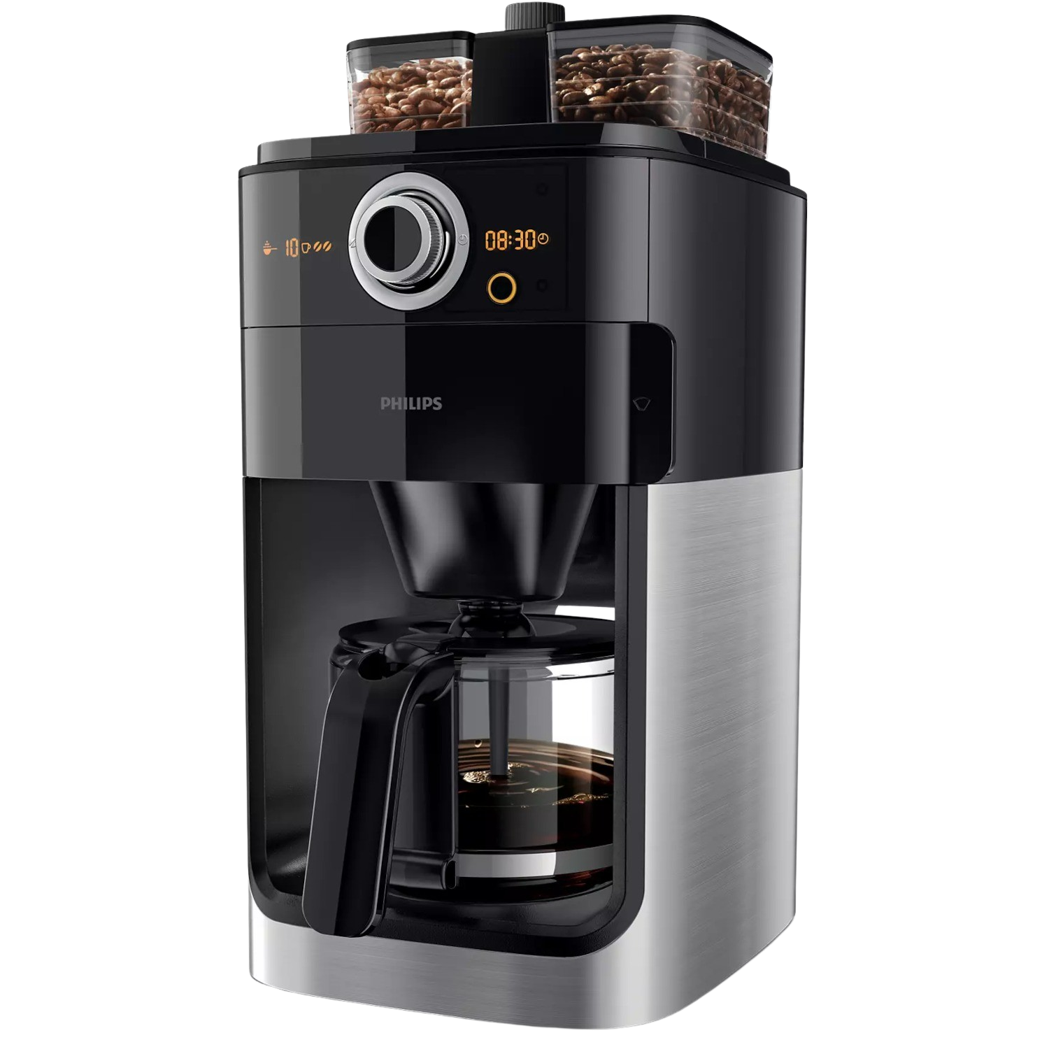 PHILIPS  Percolateur Double Grind and Brew (HD7769/00) - Machine à café - Capacité (réservoir d'eau): 1,2 l - Type de pot: Verre - Durée de maintien au chaud 2 h - Noir
