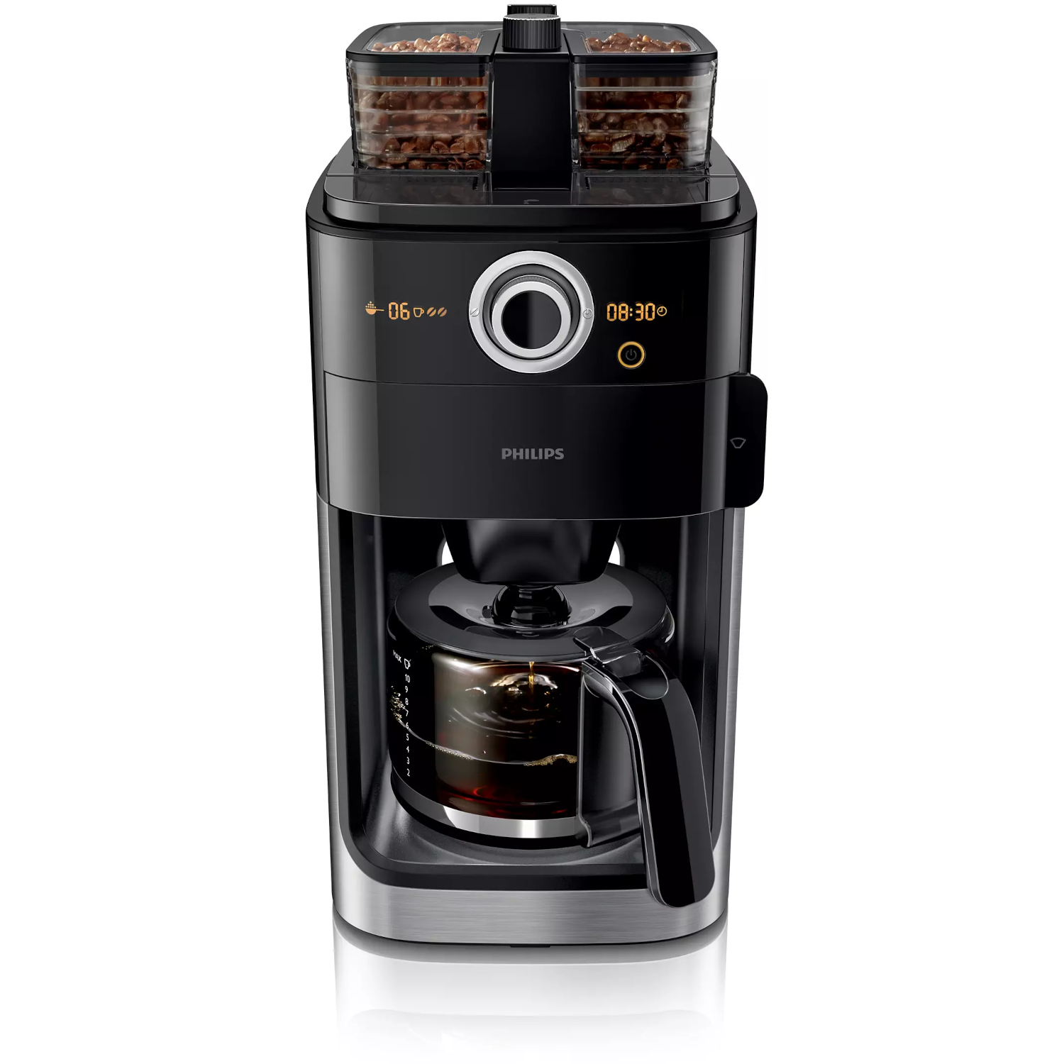 PHILIPS  Percolateur Double Grind and Brew (HD7769/00) - Machine à café - Capacité (réservoir d'eau): 1,2 l - Type de pot: Verre - Durée de maintien au chaud 2 h - Noir