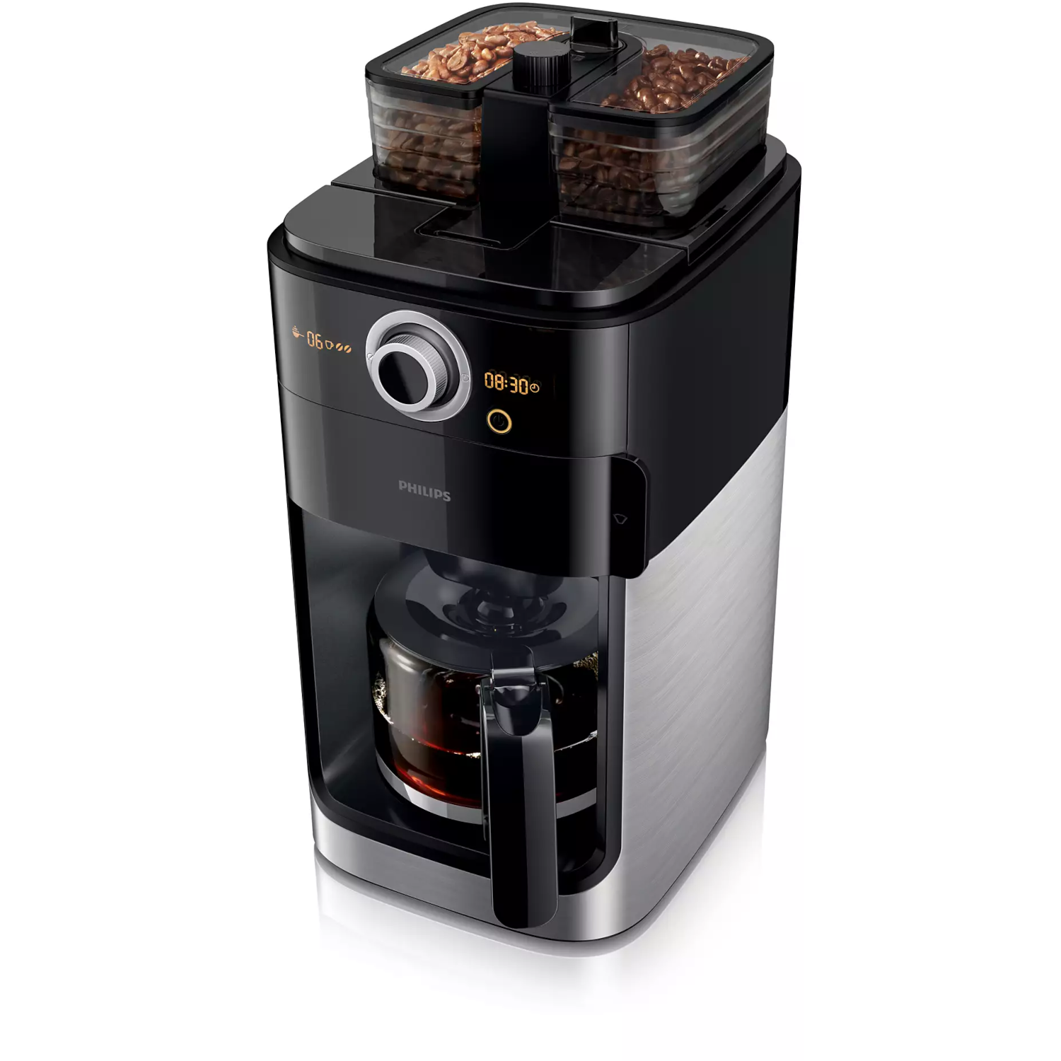 PHILIPS  Percolateur Double Grind and Brew (HD7769/00) - Machine à café - Capacité (réservoir d'eau): 1,2 l - Type de pot: Verre - Durée de maintien au chaud 2 h - Noir