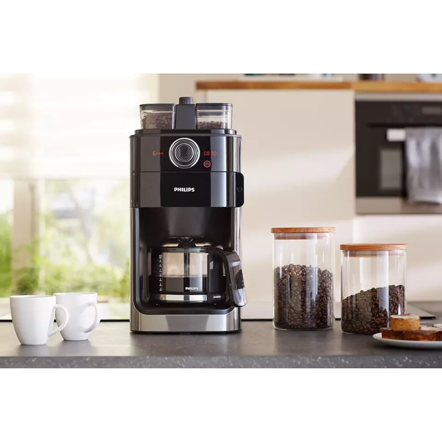 PHILIPS  Percolateur Double Grind and Brew (HD7769/00) - Machine à café - Capacité (réservoir d'eau): 1,2 l - Type de pot: Verre - Durée de maintien au chaud 2 h - Noir
