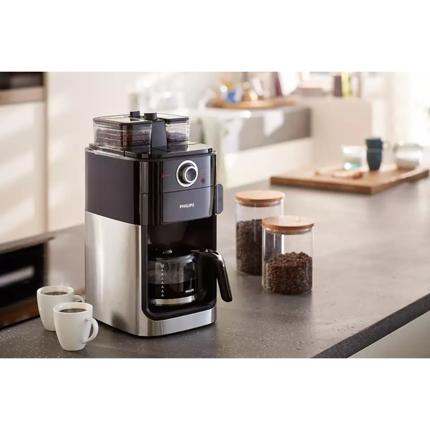 PHILIPS  Percolateur Double Grind and Brew (HD7769/00) - Machine à café - Capacité (réservoir d'eau): 1,2 l - Type de pot: Verre - Durée de maintien au chaud 2 h - Noir