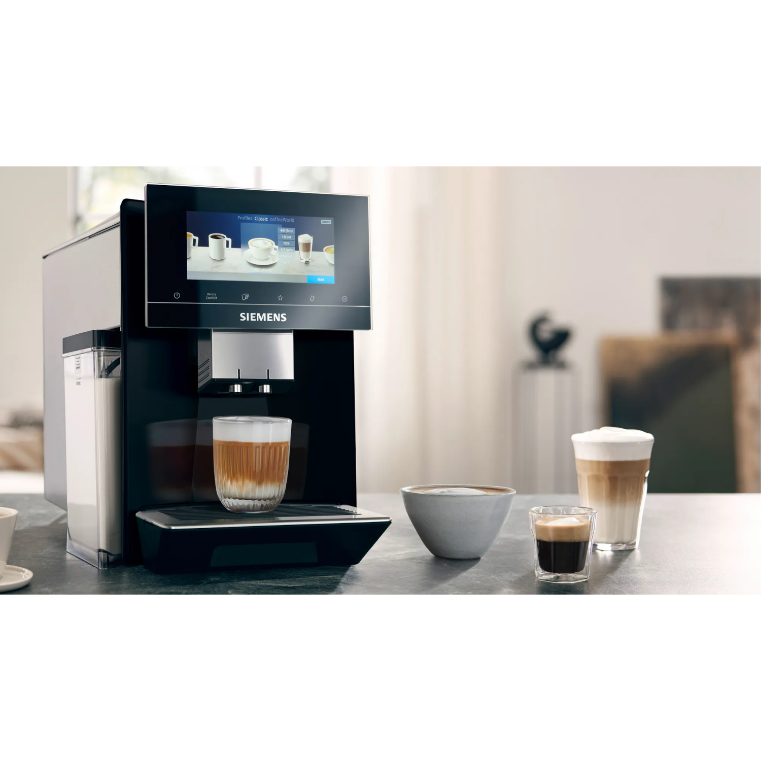 SIEMENS  Machine expresso entièrement automatique EQ900 (TQ903R09) - Machine expresso full automatique - Nombre max. de tasses: 2 - Récipient à lait externe - Argenté