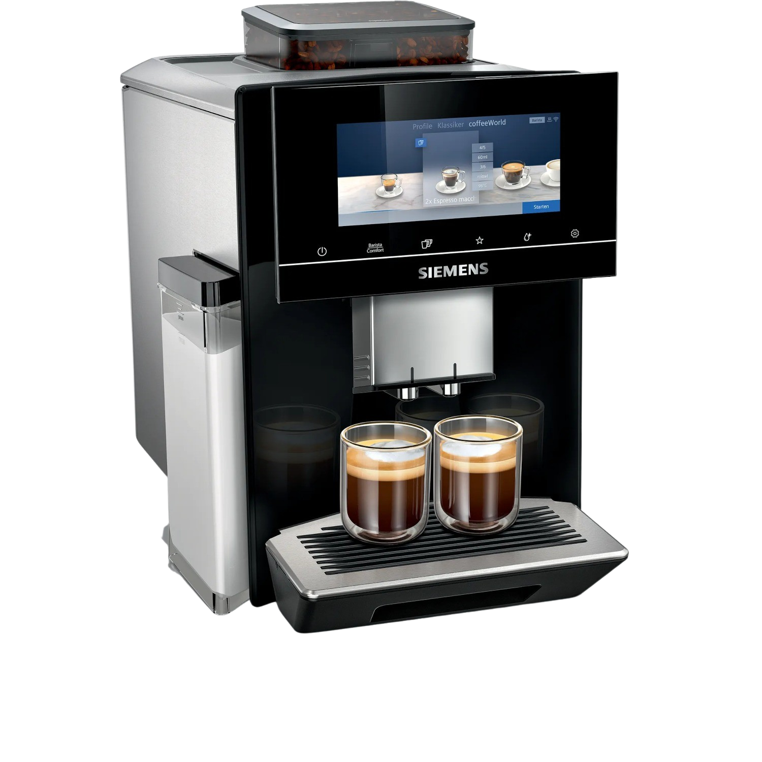 SIEMENS  Machine expresso entièrement automatique EQ900 (TQ903R09) - Machine expresso full automatique - Nombre max. de tasses: 2 - Récipient à lait externe - Argenté