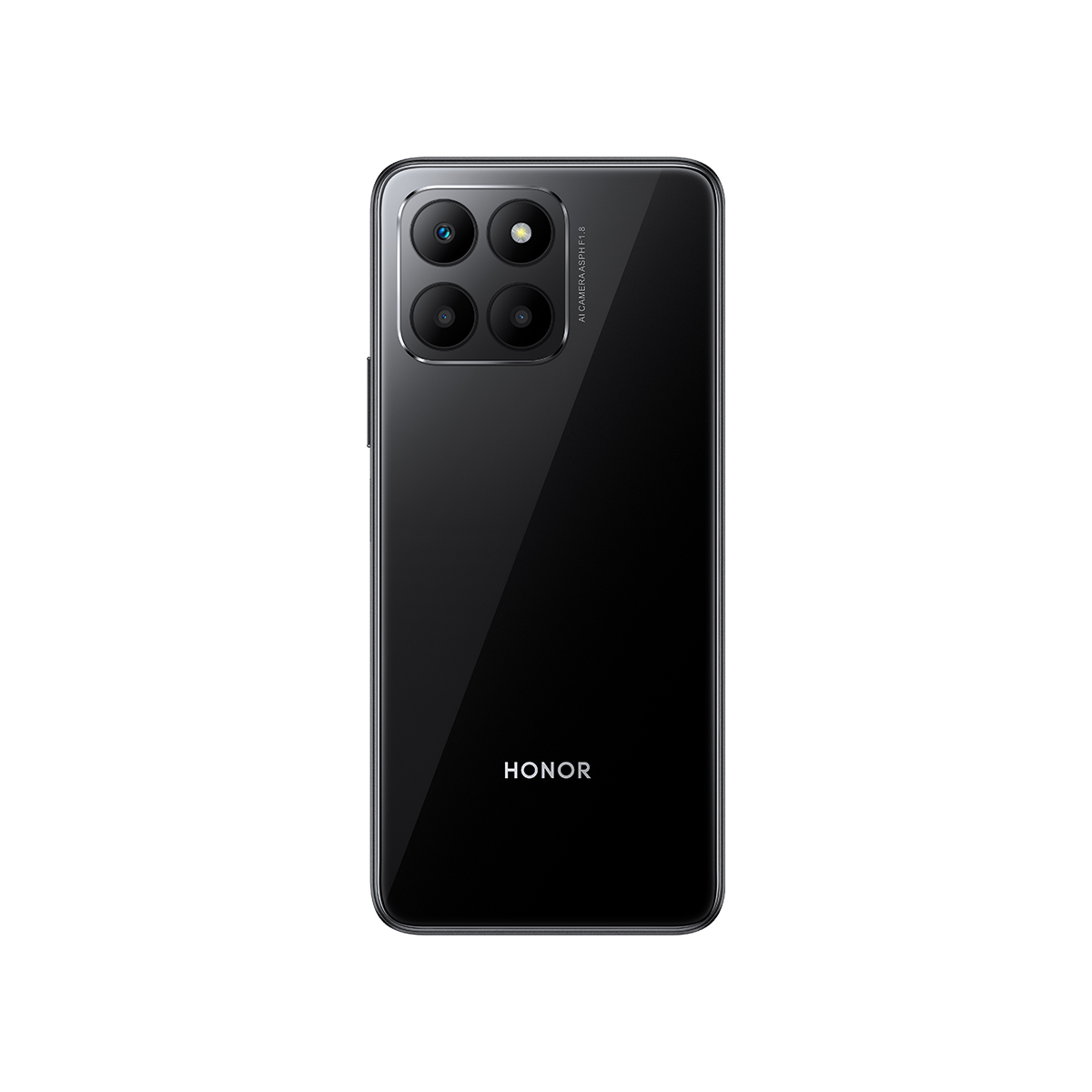 Parte trasera del teléfono negro con conjunto de cámaras y logo Honor.