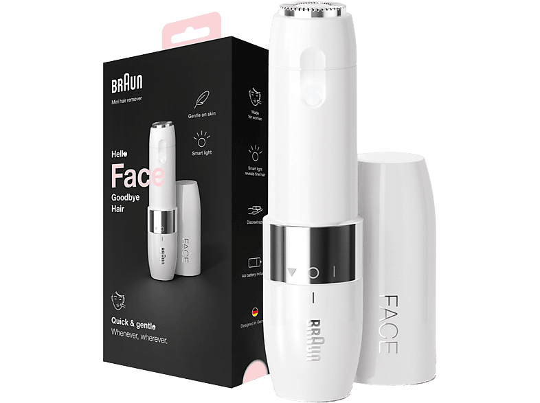 Braun Mini rasuradora depiladora facial inalambrica mujer con luz, cepillo,  pila