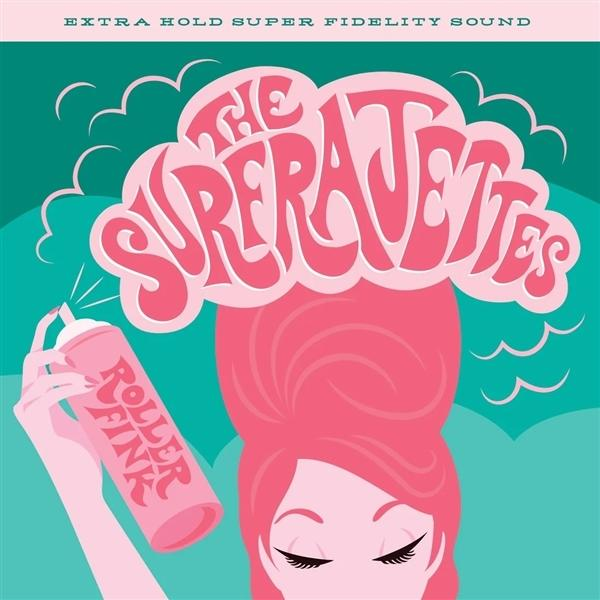 Album borító rózsaszín hajjal, rózsaszín spray-vel és szöveggel: The Surejets.
