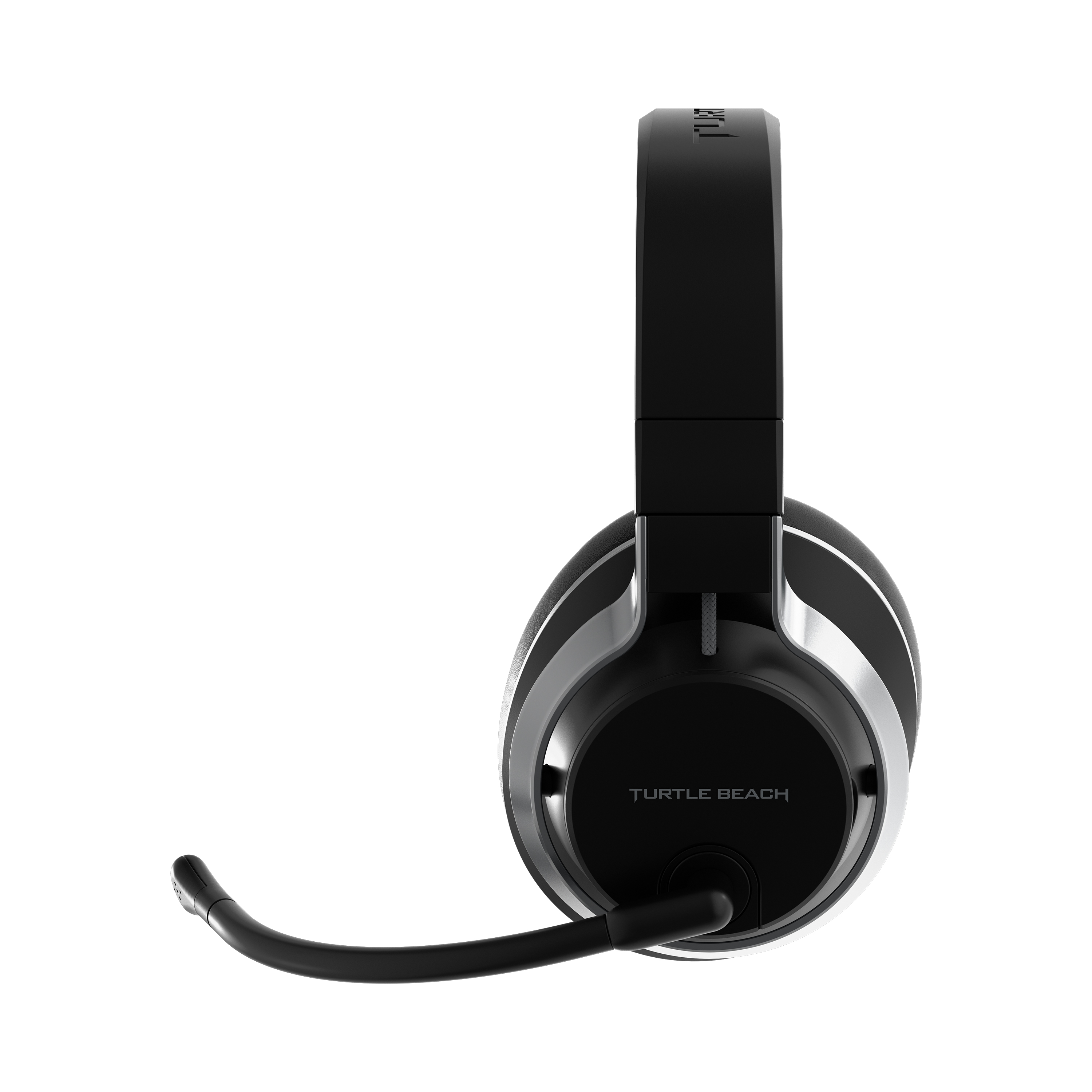 Schwarzes Headset mit Mikrofon, zeigt die Marke 'Turtle Beach' auf der Ohrmuschel.