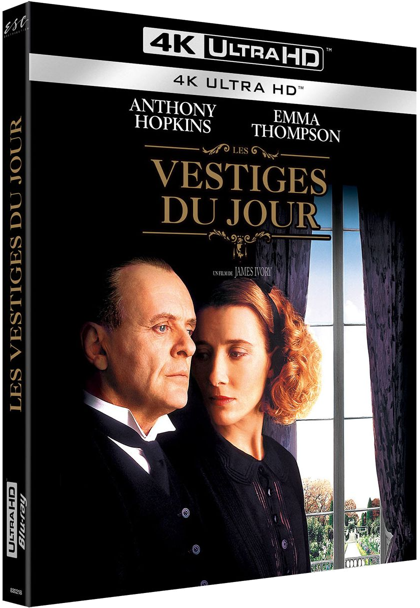 Couverture Blu-ray 4K Ultra HD : "Les Vestiges du Jour", Anthony Hopkins, Emma Thompson.