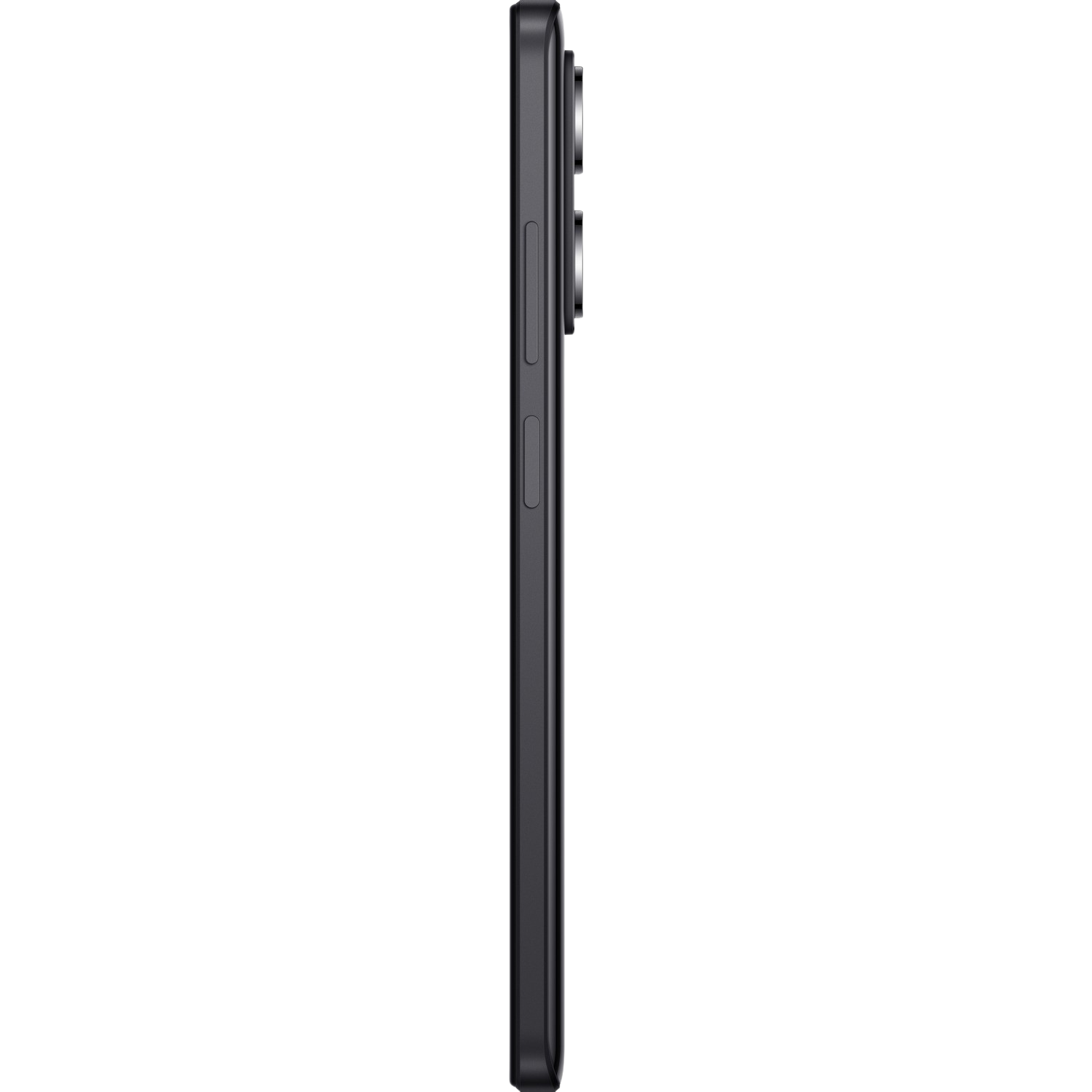 Zwart smartphoneprofiel. De volumeknoppen zitten aan de zijkant. Zwarte achtergrond.