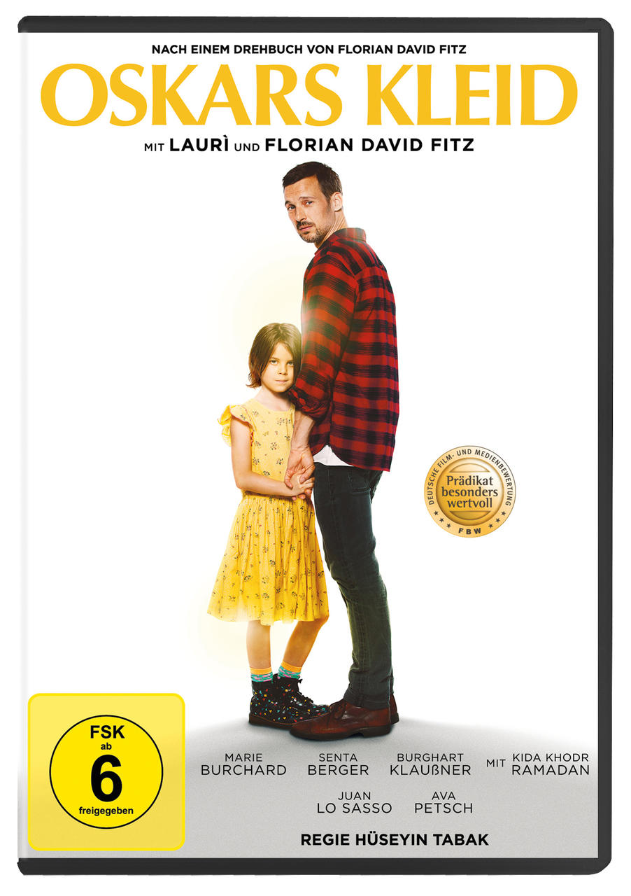 DVD-Cover mit Vater und Tochter, Text: OSKARS KLEID, und verschiedene Credits und Logos.