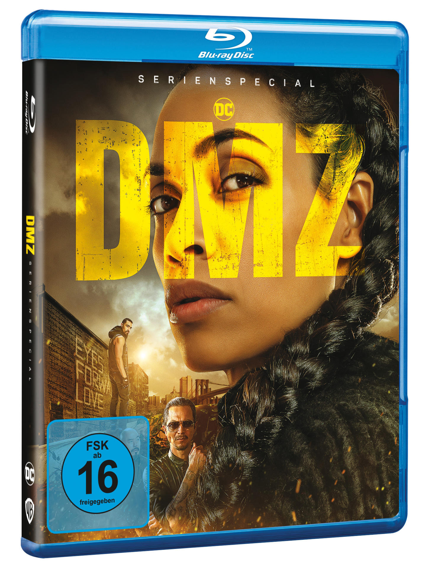 Blu-ray-Disc-Box für die Serie DMZ mit einem Frauengesicht darauf.