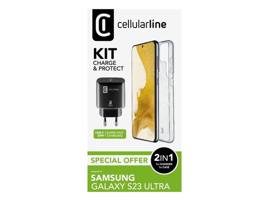 CELLULARLINE Charge & Protect Kit - Zubehörset (Passend für Modell: Samsung Galaxy S23 Ultra)