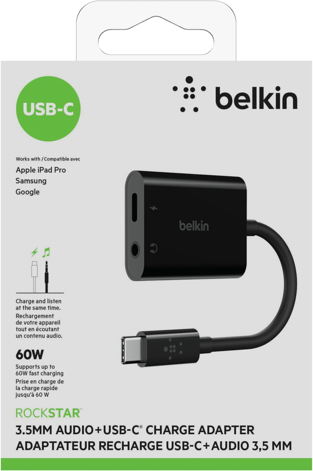 BELKIN RockStar - Adaptateur de charge USB-C et adaptateur audio (Noir)
