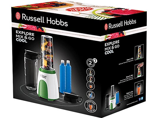 RUSSELL HOBBS Explore Smoothie Maker Mix & Go Cool - Blender (Vert/blanc)