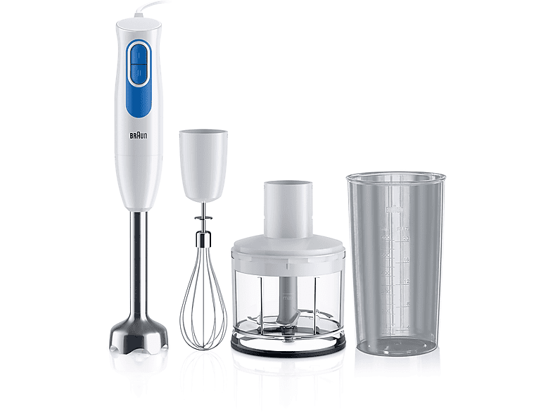Braun MultiQuick2 MQ20236MWH Mélangeur à Plongée, Mélangeur pour mixer Sauces et Smoothies, 2 vitesses, livré Hachoir de 500 ml, Verre de 600 ml, Fouet à fil en acier