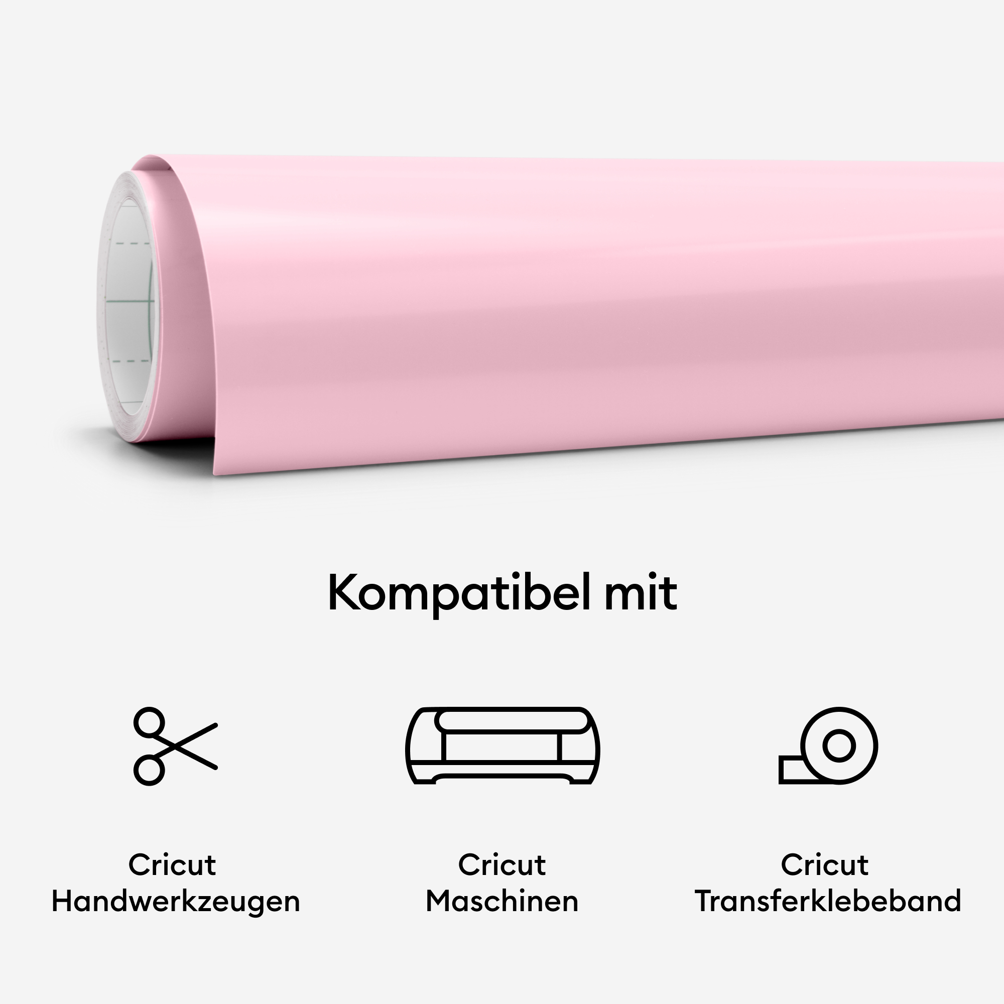 Rosa Vinylrolle mit Werkzeugen. Cricut Handwerkzeugen, und Transferklebeband.