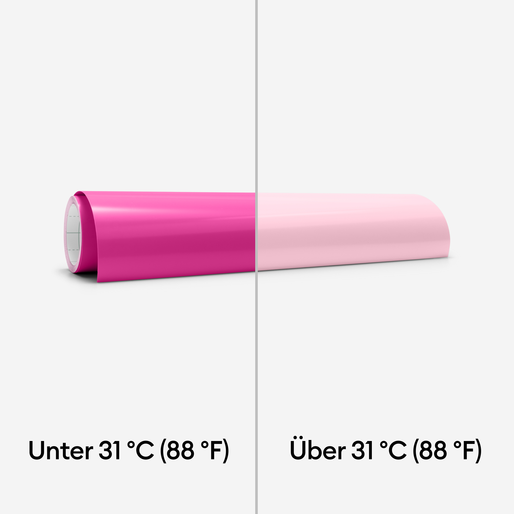 Zwei Seiten einer Vinylrolle, eine Seite dunkler rosa.