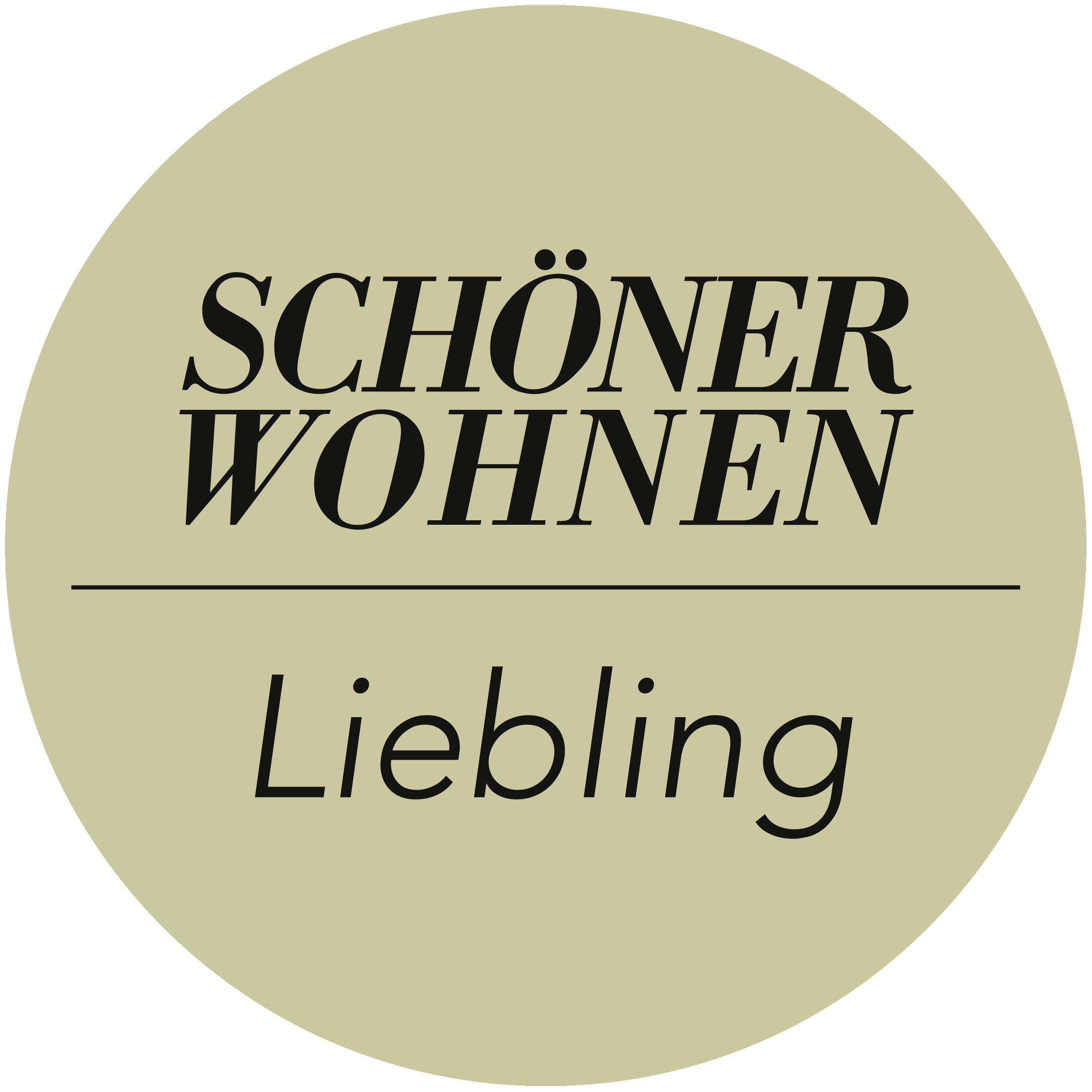 Beiger Kreis mit Text: SCHÖNER WOHNEN und darunter das Wort LIEBLING.