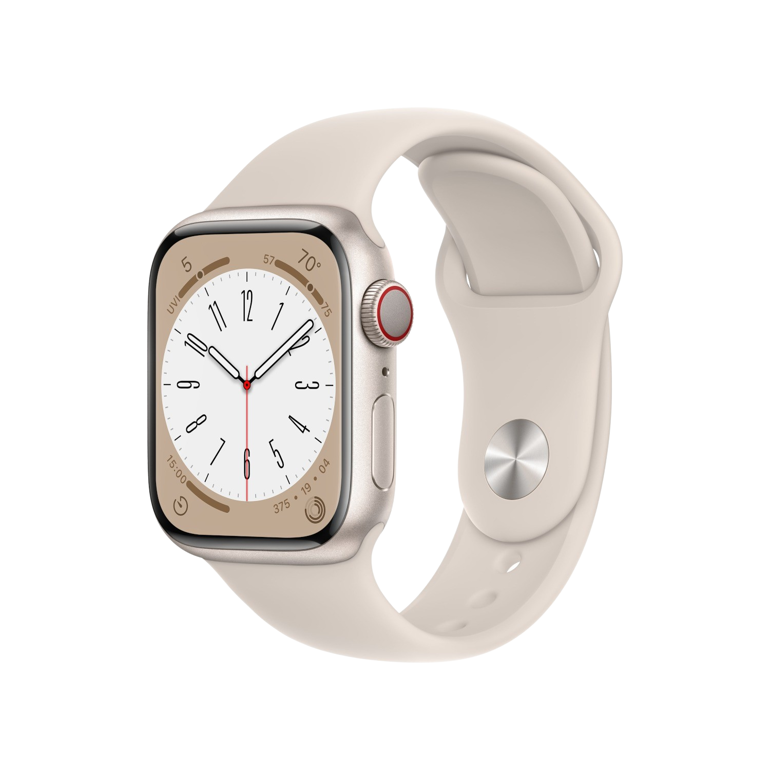 APPLE Watch S8 GPS + Cellular 41 mm Boîtier Aluminium Lumière stellaire, Bracelet Sport Lumière stellaire Regular (MNHY3NF/A)