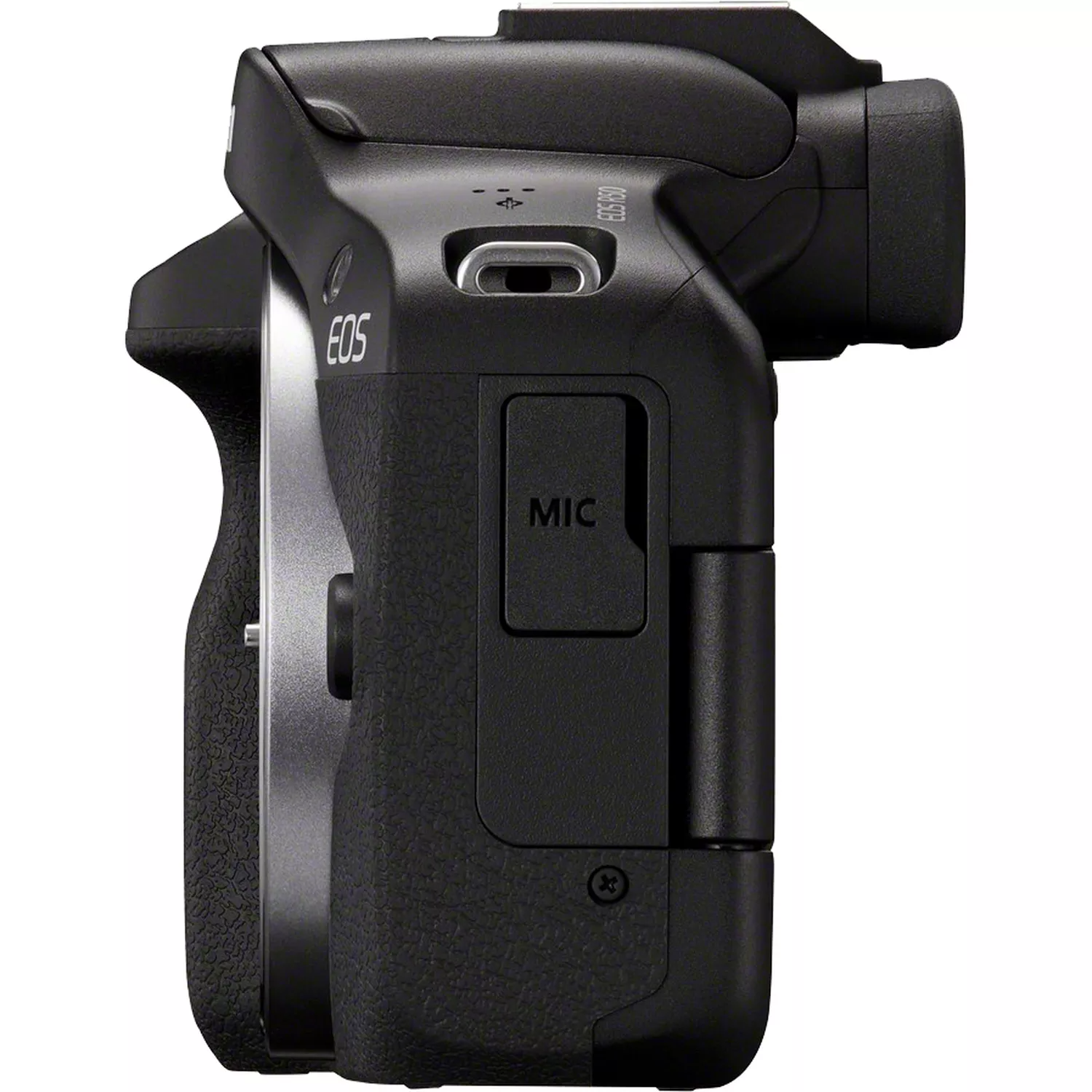 Side view of a black camera with a mic input.