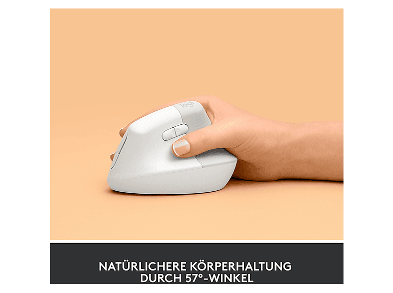 LOGITECH Lift Ergonomische Vertikale Maus, Bluetooth/USB, 4000 DPI, 6 Tasten, Grauweiß — Foto 2 von 5