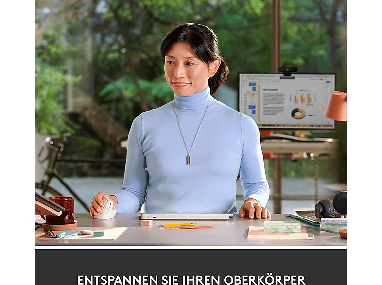 LOGITECH Lift Ergonomische Vertikale Maus, Bluetooth/USB, 4000 DPI, 6 Tasten, Grauweiß — Foto 3 von 5