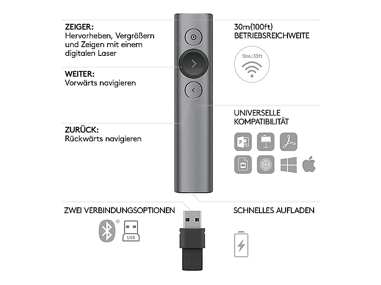 LOGITECH Spotlight digitaler Presenter für Präsenz- und virtuelle Präsentationen, Silber; Presenter----Presenter — Foto 5 von 5