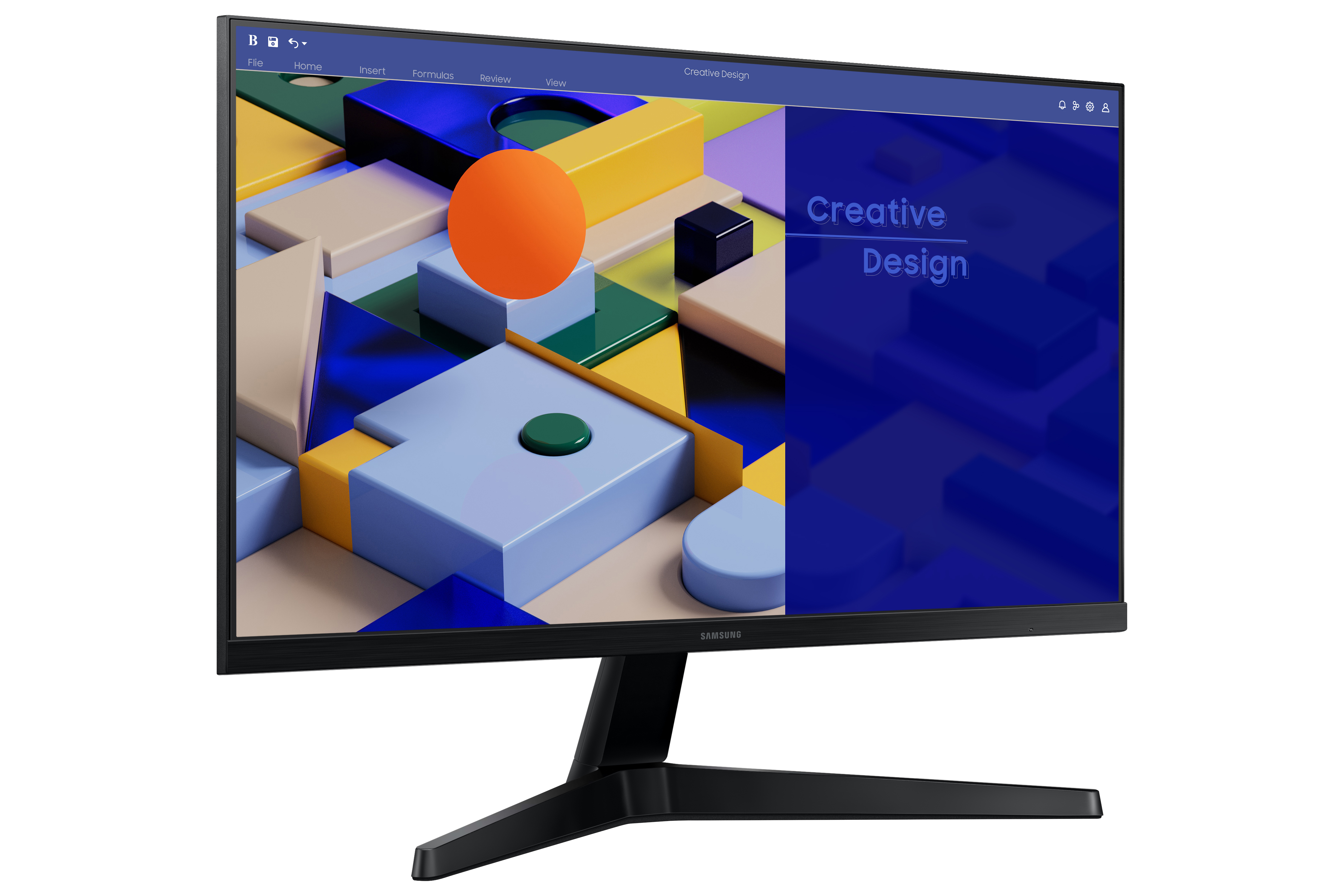 Un monitor de computadora que muestra una interfaz de Diseño Creativo con una forma naranja.