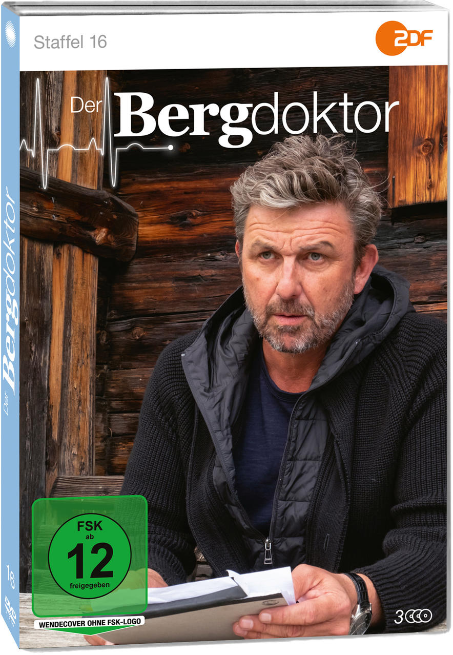 DVD-Box von Der Bergdoktor. Es zeigt einen Mann, der Papiere hält, und Berglandschaft.