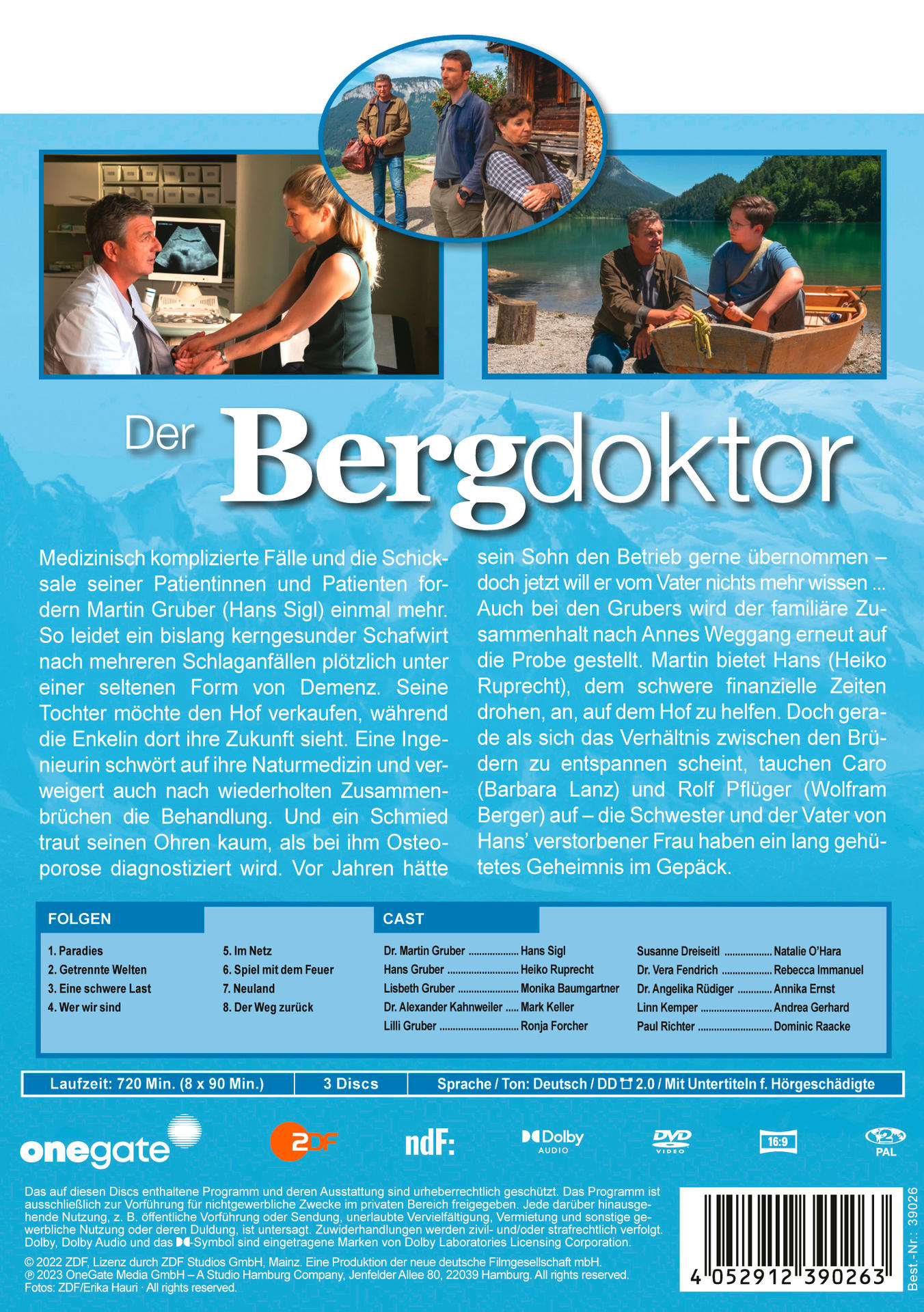 Die Rückseite einer DVD-Hülle mit deutschem Text und Bildern von Menschen in einer malerischen Gegend.