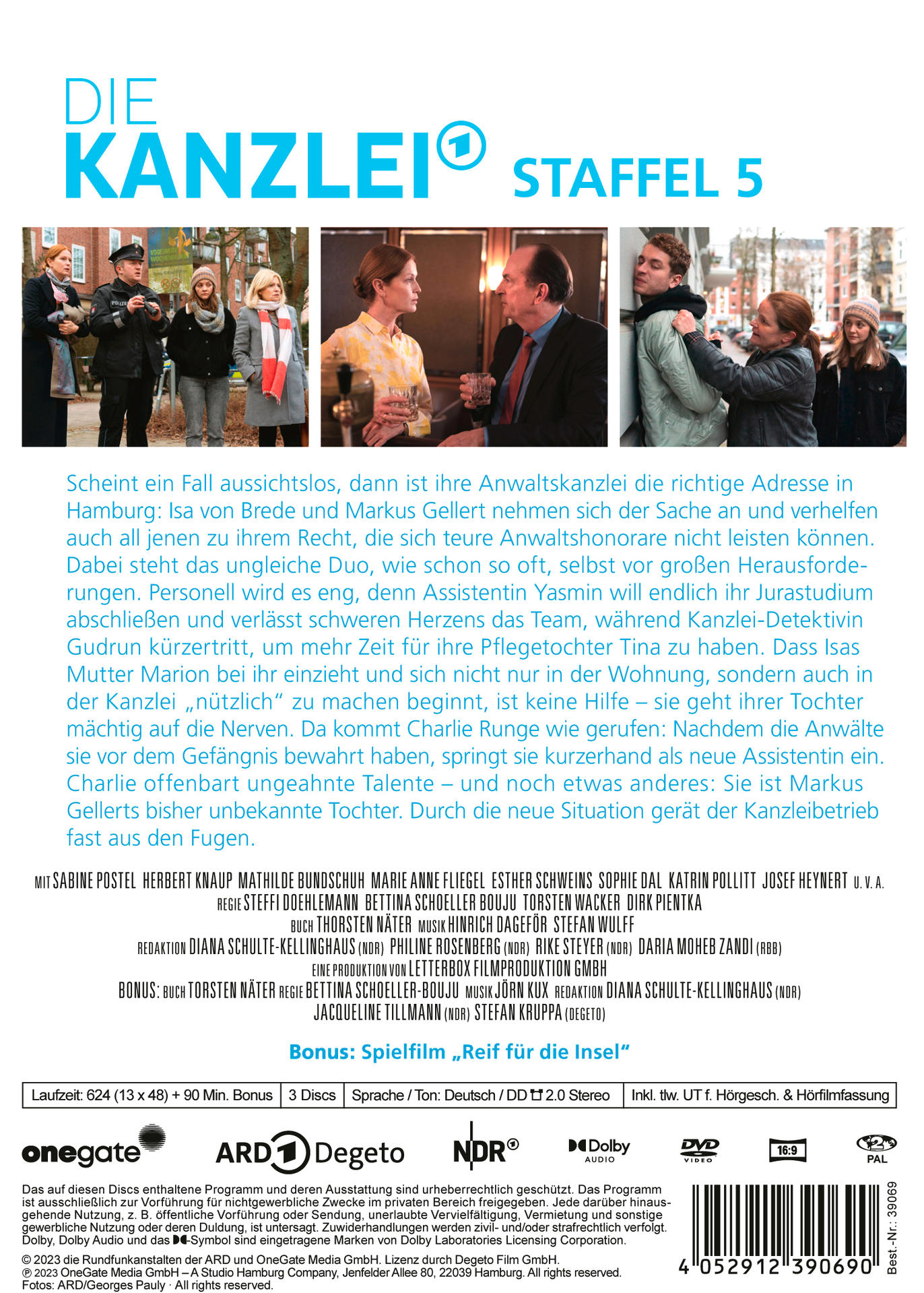 DVD-Cover einer deutschen Fernsehserie. Text: Die Kanzlei, Staffel 5. Menschen im Hintergrund.