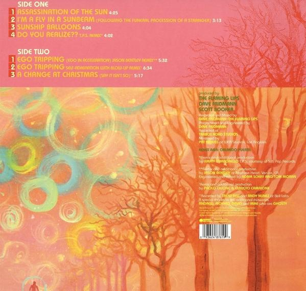 Albumcover mit Text und einer Zeichnung von Bäumen und einem Sonnenuntergang. Seite eins und zwei.