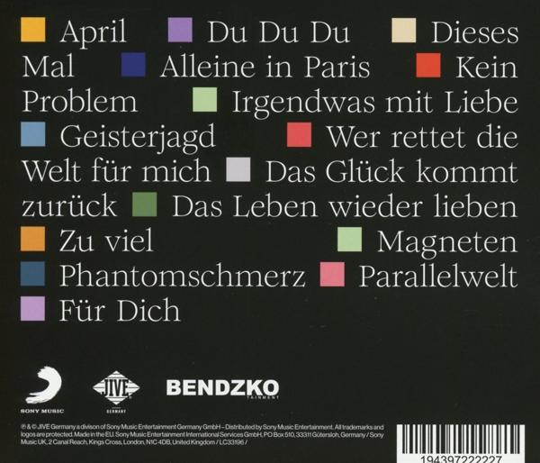 Albumcover mit farbenfrohem Text von Titeln.