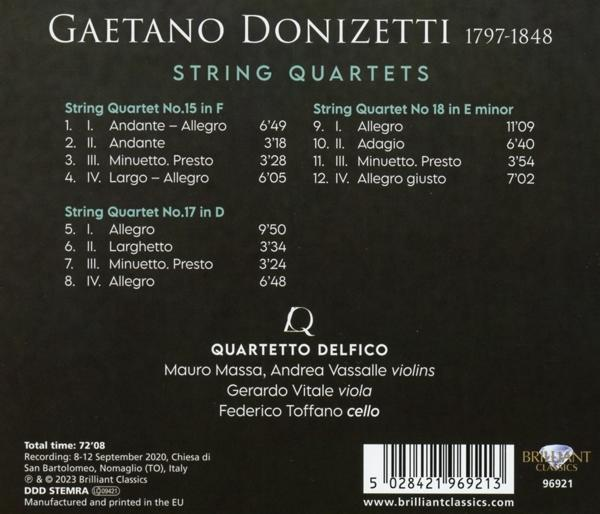 Quartetto Delfico - Donizetti:String Quartets  - (CD)