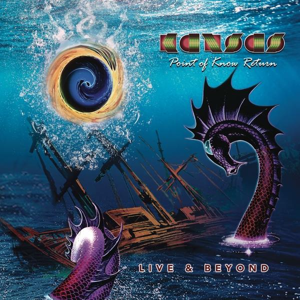 Kansas Albumcover. Unterwasserszene mit Schiff, Seeungeheuer und kreisförmigem Portal.