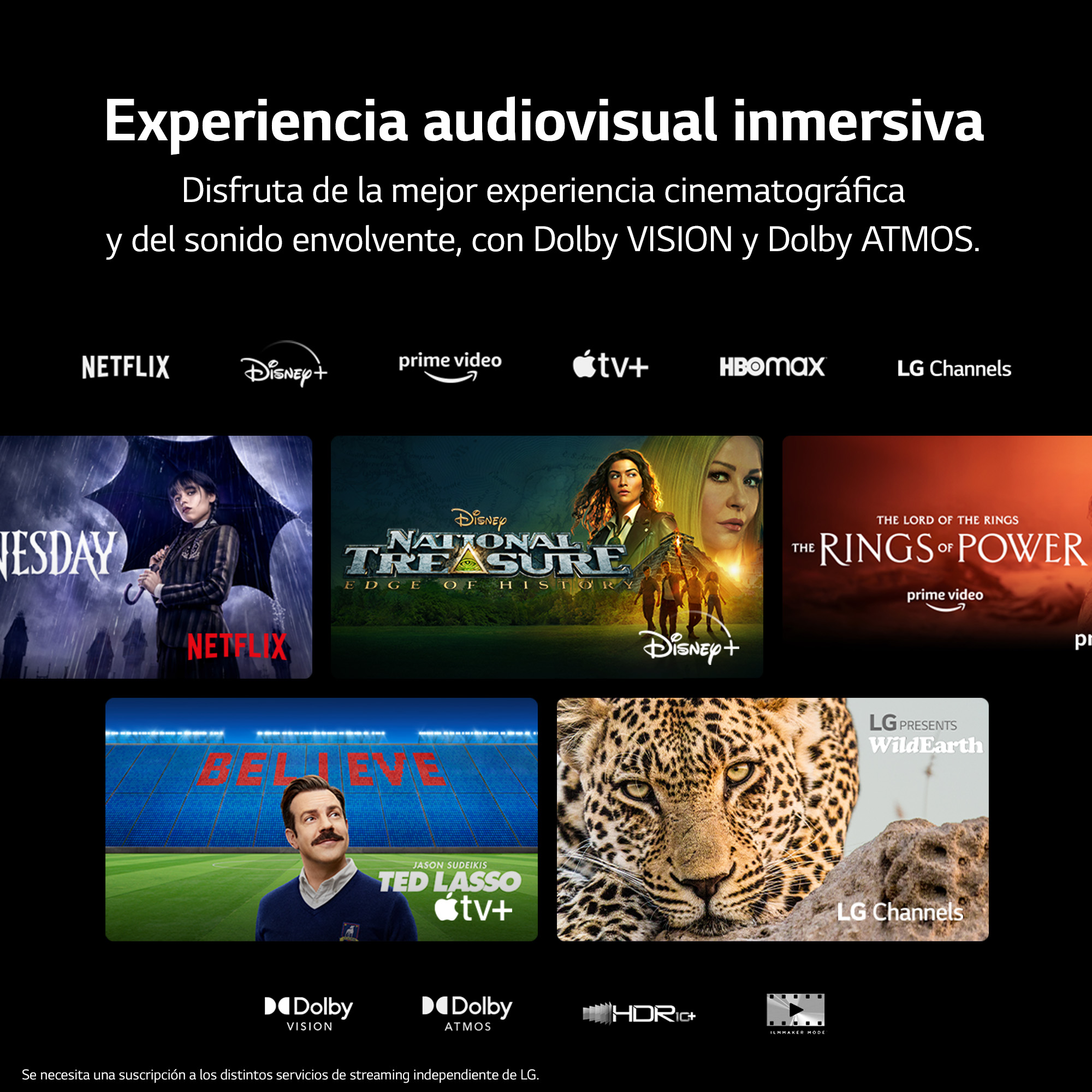 Logotipos de servicios de transmisión, imágenes de programas.