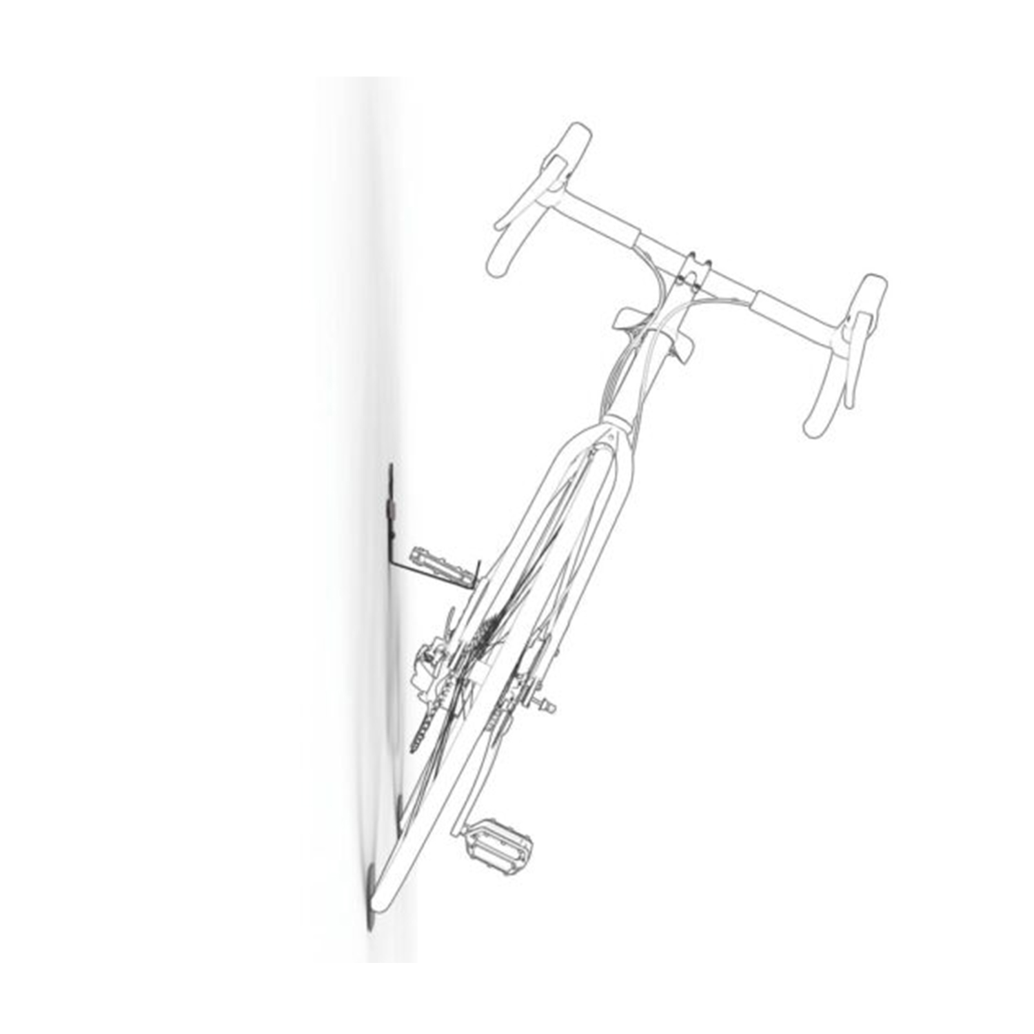 Disegno a linea di una bicicletta montata al muro.