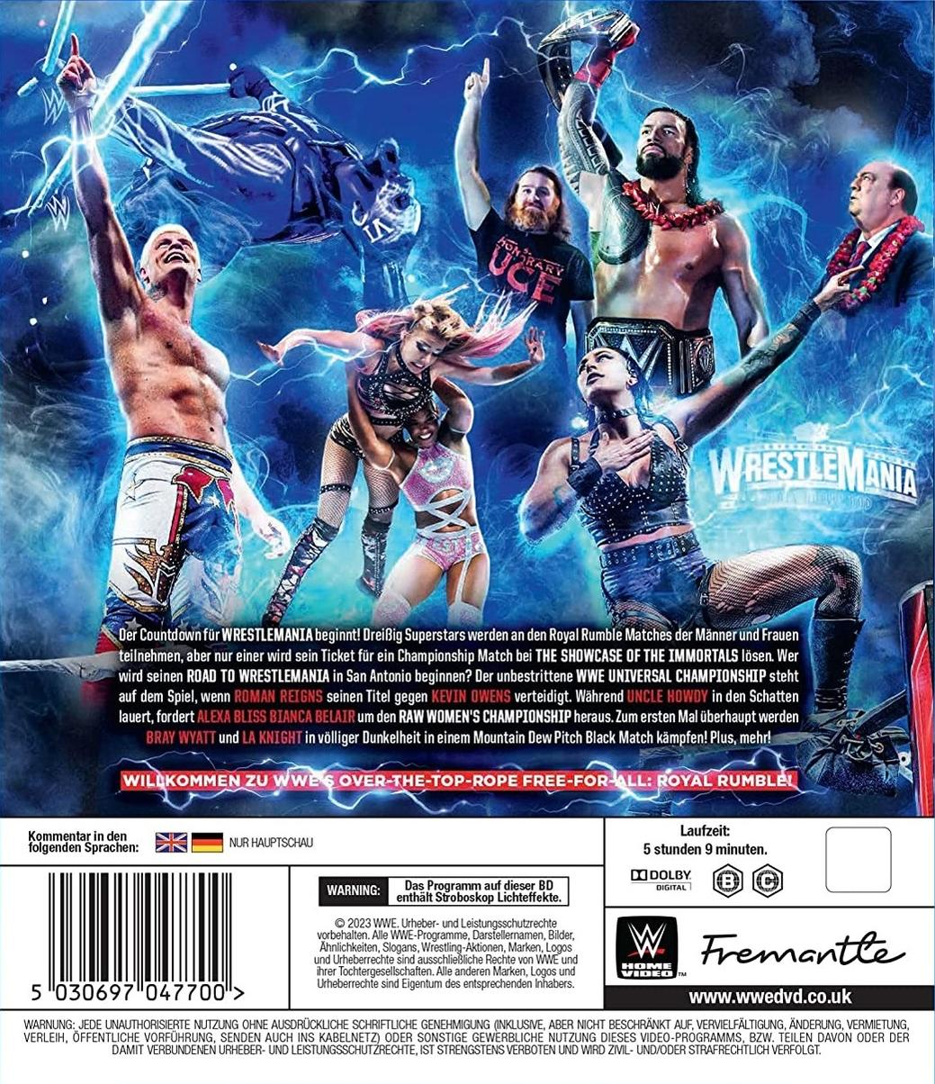 Wrestlemania DVD-Cover mit Wrestlern, Text und Logos in leuchtenden Farben.
