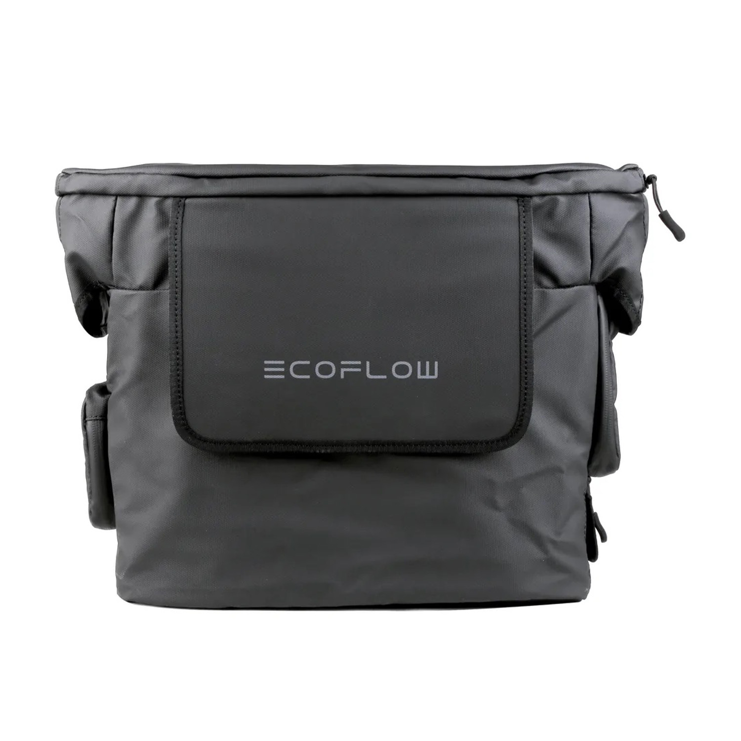 Zaino nero con logo ECOFLOW. Ha più tasche.