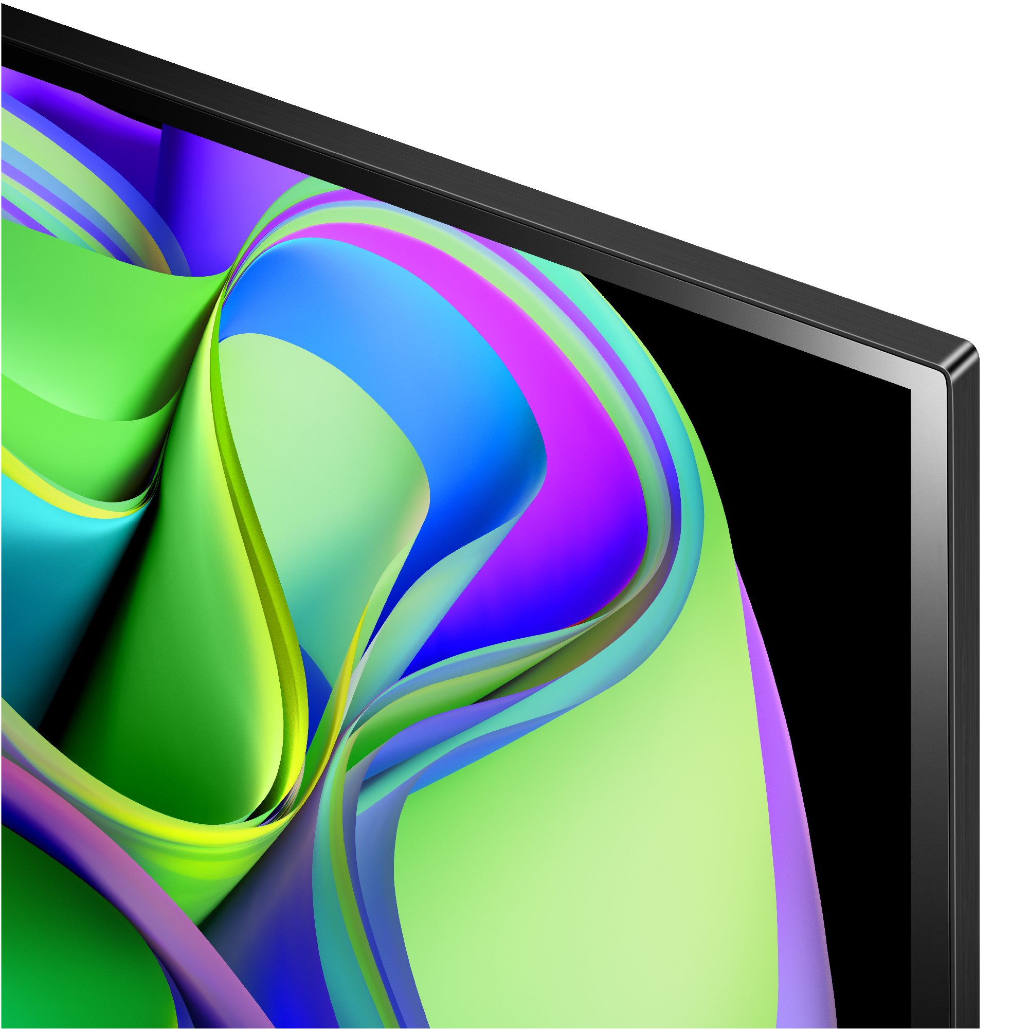 Primer plano de una pantalla de TV mostrando arte colorido.