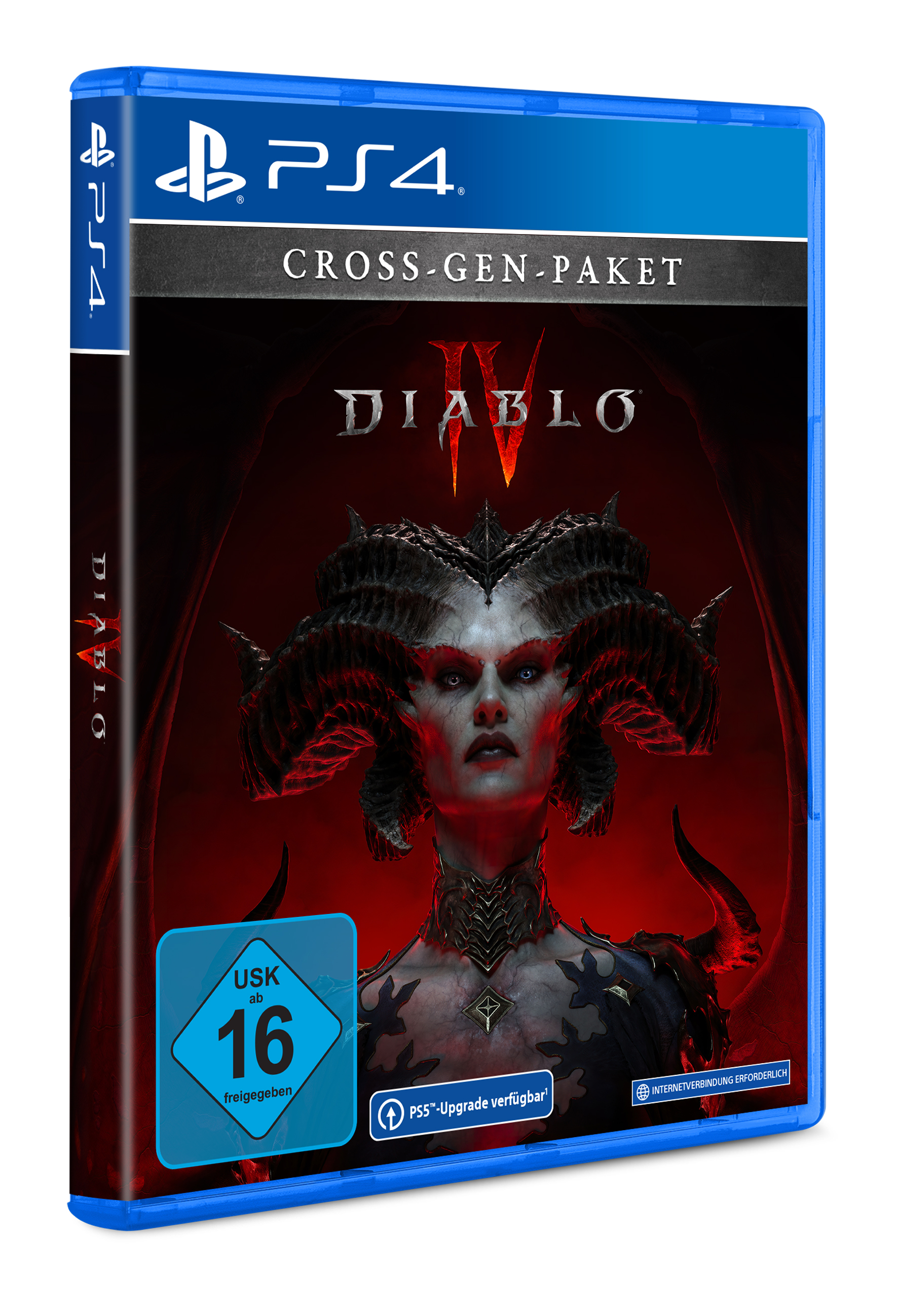 Diablo IV Videospielbox mit dem Gesicht einer Frau auf dem Cover.