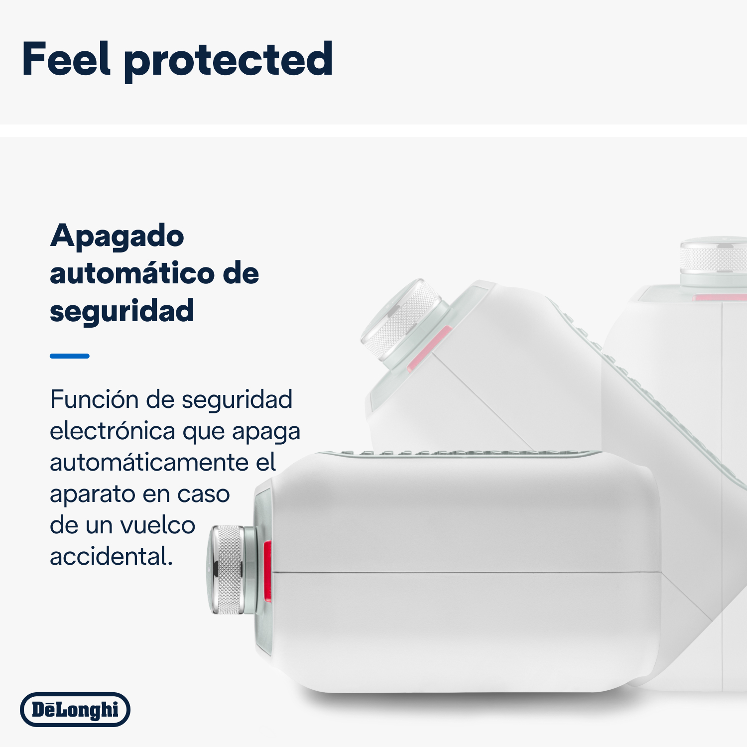Una imagen con texto y objetos blancos. Ilustra las características de seguridad del producto.