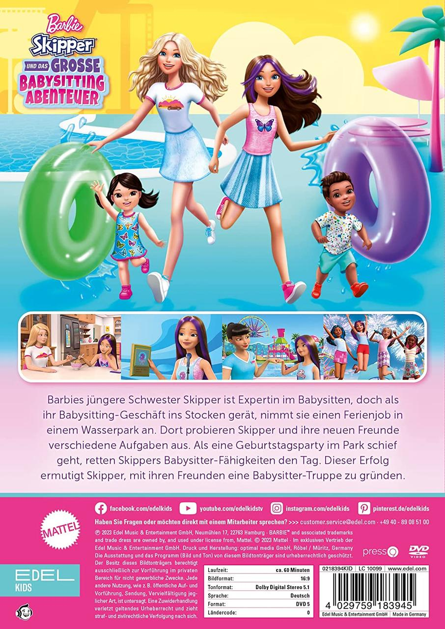 Eine DVD-Hülle mit Barbie und Freunden in einem Wasserpark. Text auf Deutsch.